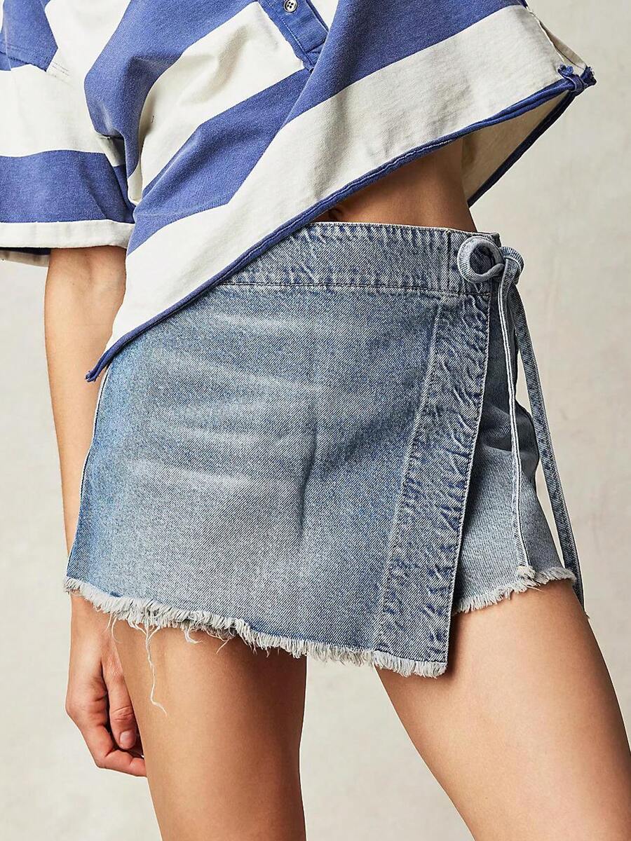 Shorts Denim Frayed - Women Denim Mini Skirt High Waisted