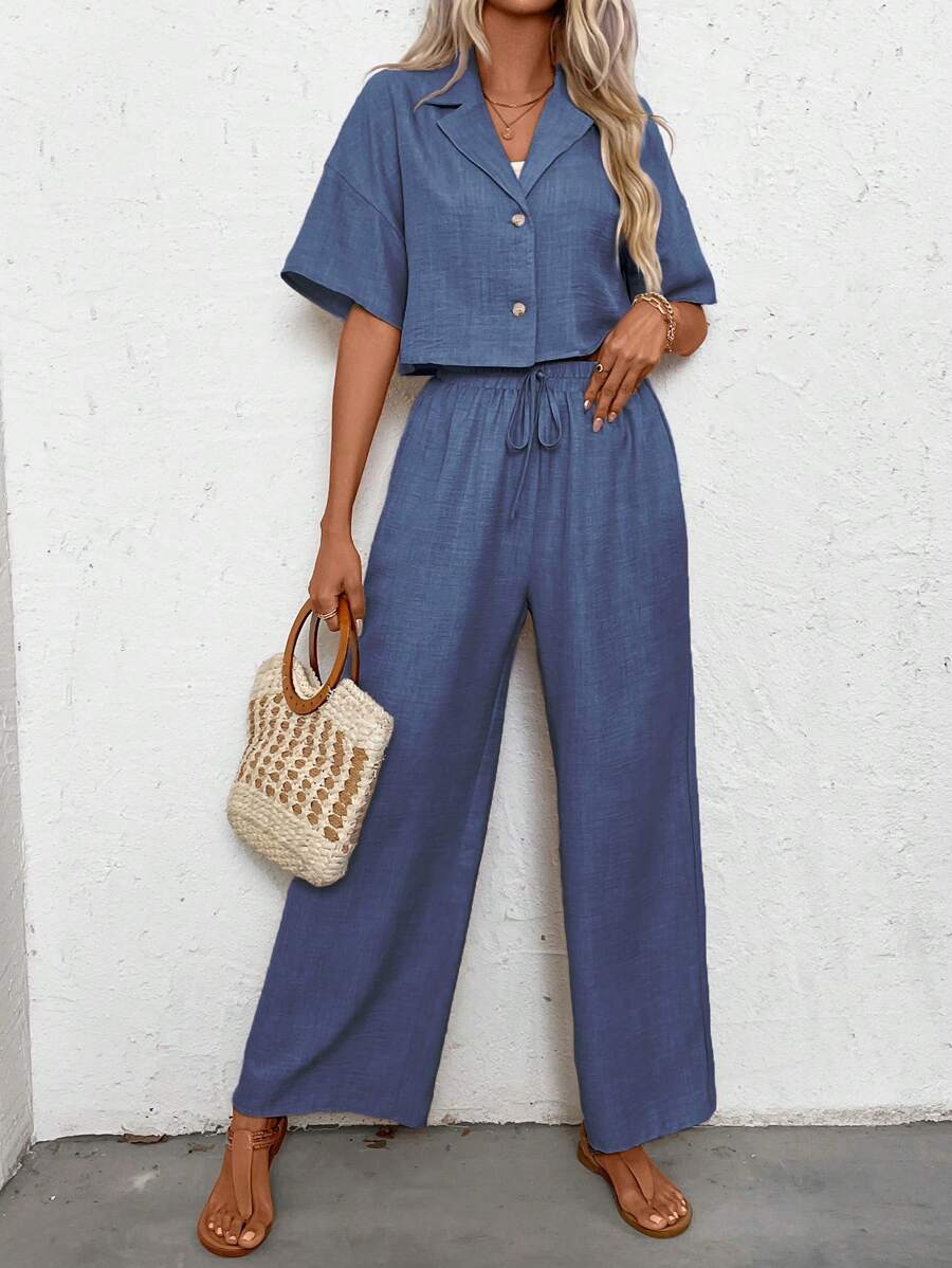 Linen Pant Wide - Womens Linen Short Sleeve Shirt And
