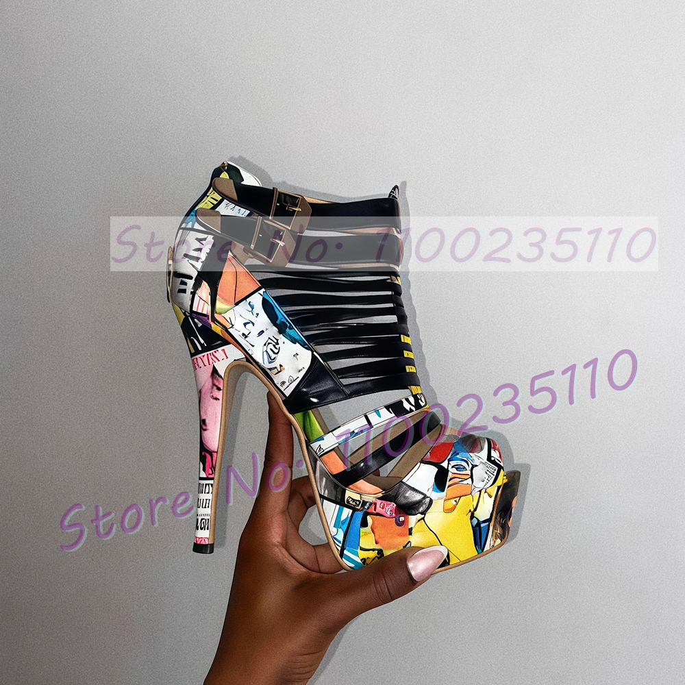 Colorful Graffiti Black Strapp – Sandal Strappy Heeled Bewertung und Preis