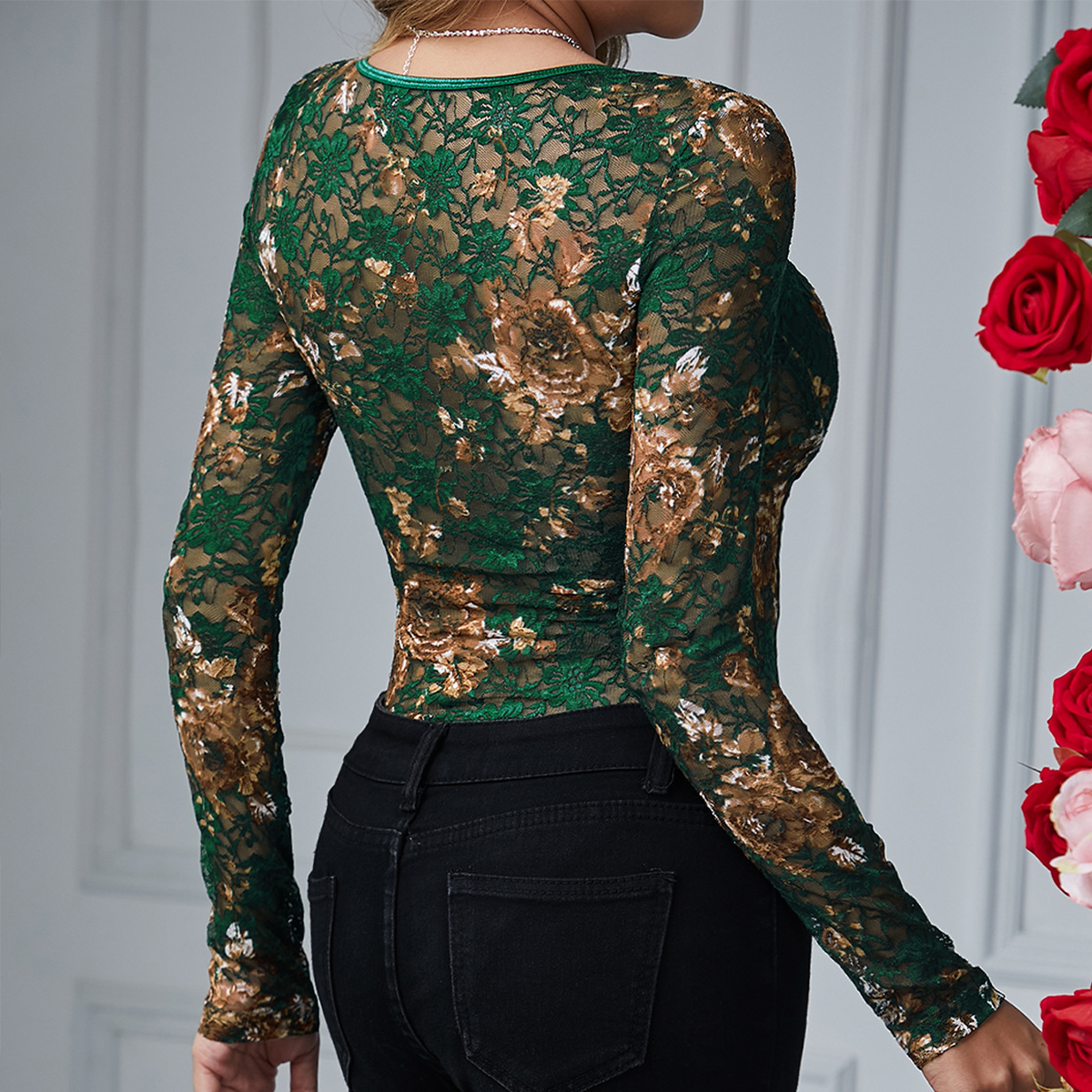 Sexy Lace Bodysuit Women Squar – Romper Floral Print Bewertung und Preis