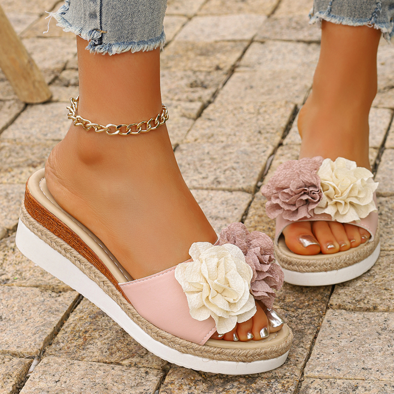 Women's Pink Flower Decor Plat – Wedge Espadrille Women Bewertung und Preis