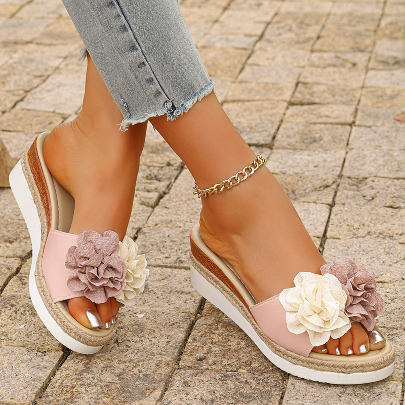Women's Pink Flower Decor Plat – Wedge Espadrille Women Bewertung und Preis