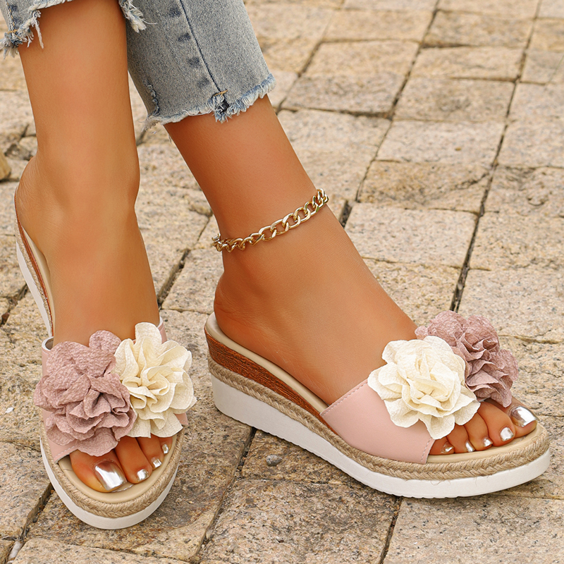 Women's Pink Flower Decor Plat – Wedge Espadrille Women Bewertung und Preis