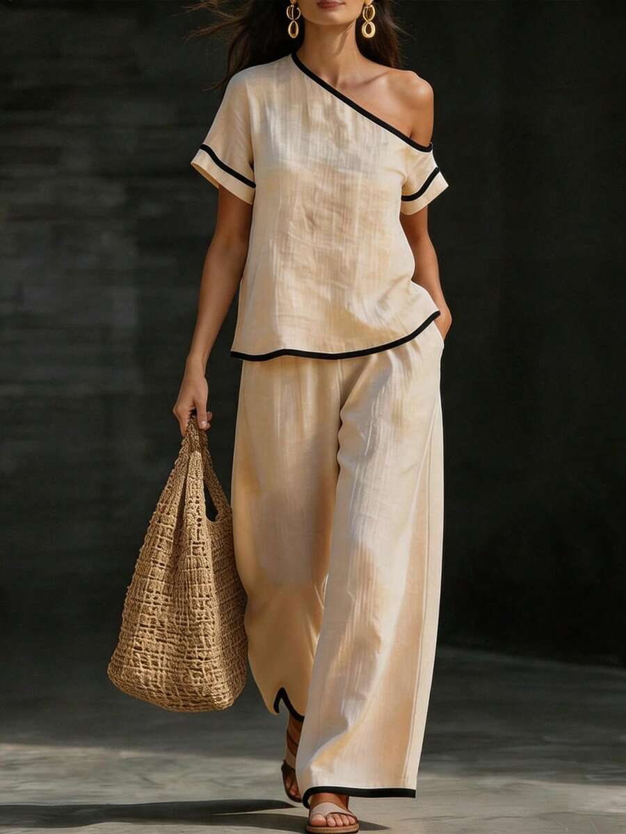 Womens Beige Asymmetric Top An – Linen Pant Wide Bewertung und Preis
