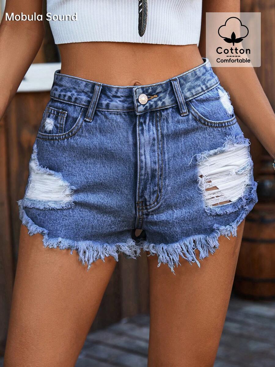Ripped Denim Shorts High Waist – Shorts Denim Frayed Bewertung und Preis