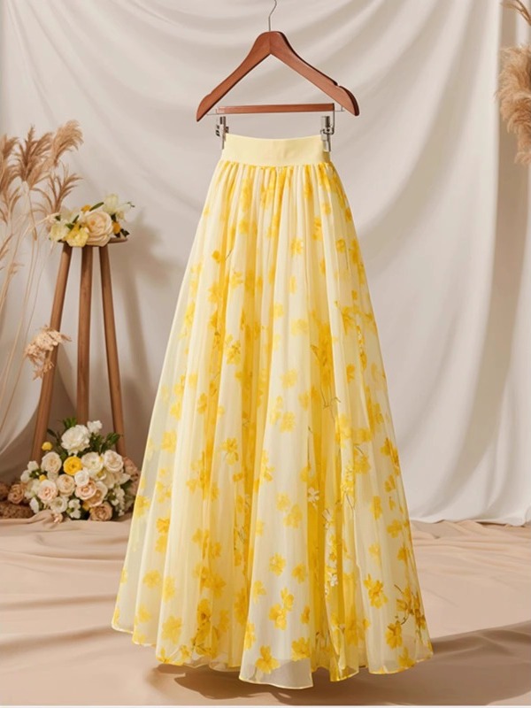 Summer 2026 High Waist Yellow  – Midi Skirt Floral Bewertung und Preis