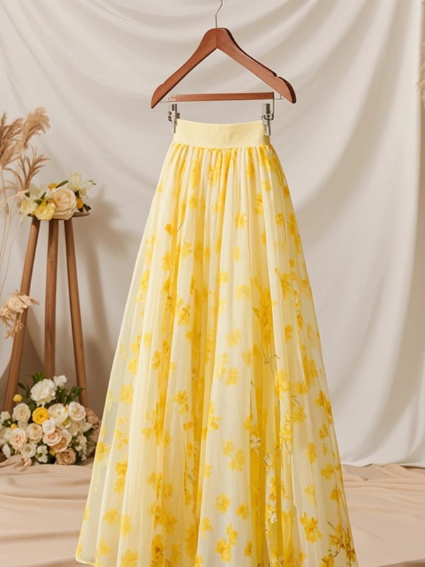 Summer 2026 High Waist Yellow  – Midi Skirt Floral Bewertung und Preis
