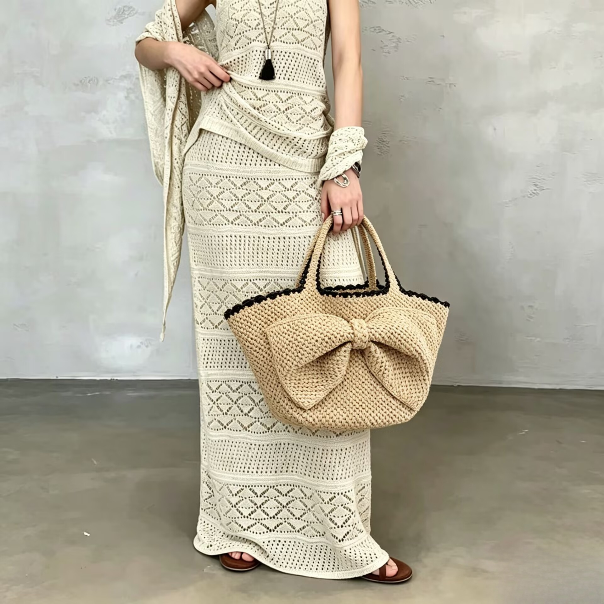 NEW raffia bow crochet handwov – Crochet Bag Raffia Bewertung und Preis