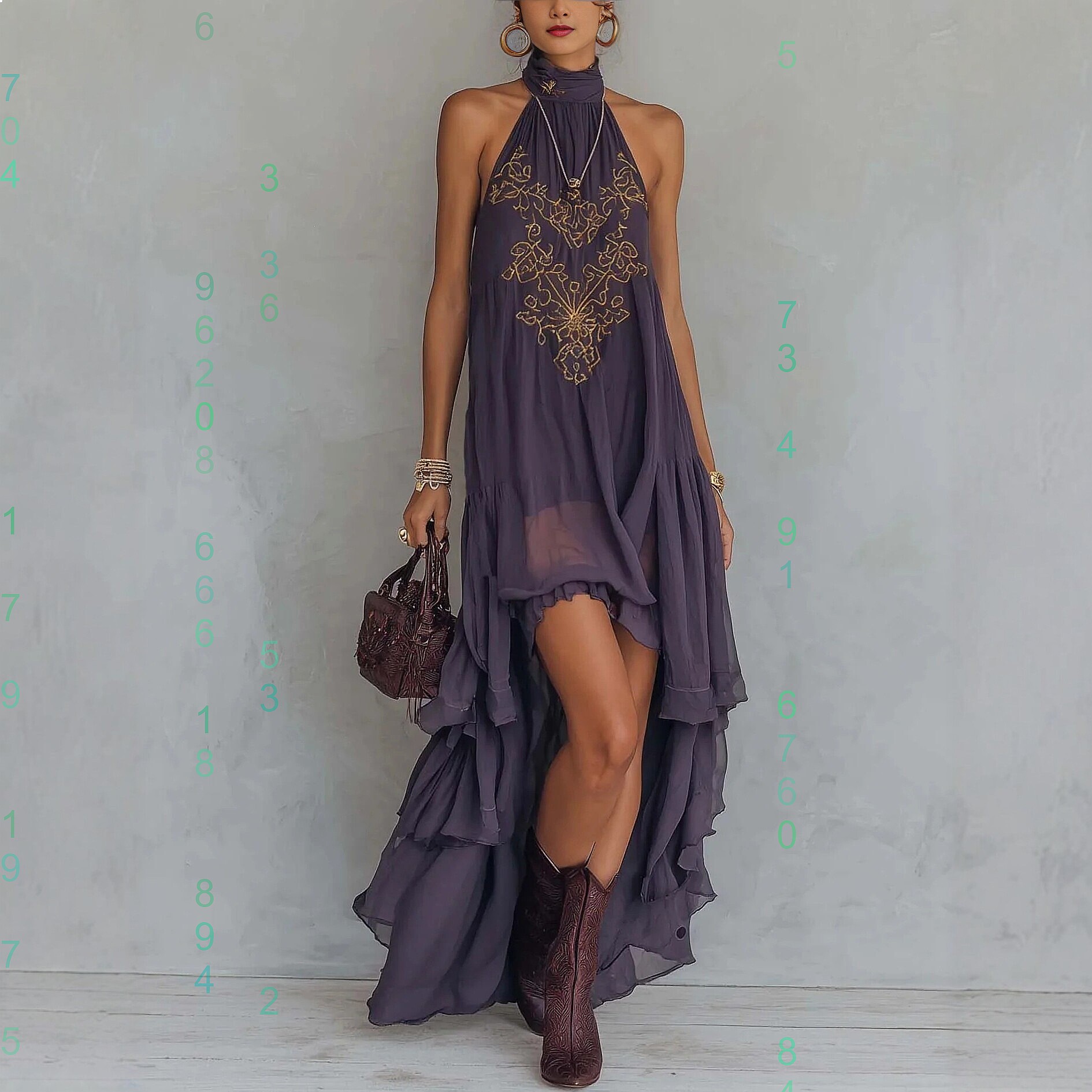Purple Print Halter Neck Sleev – Maxi Dress Halter Bewertung und Preis