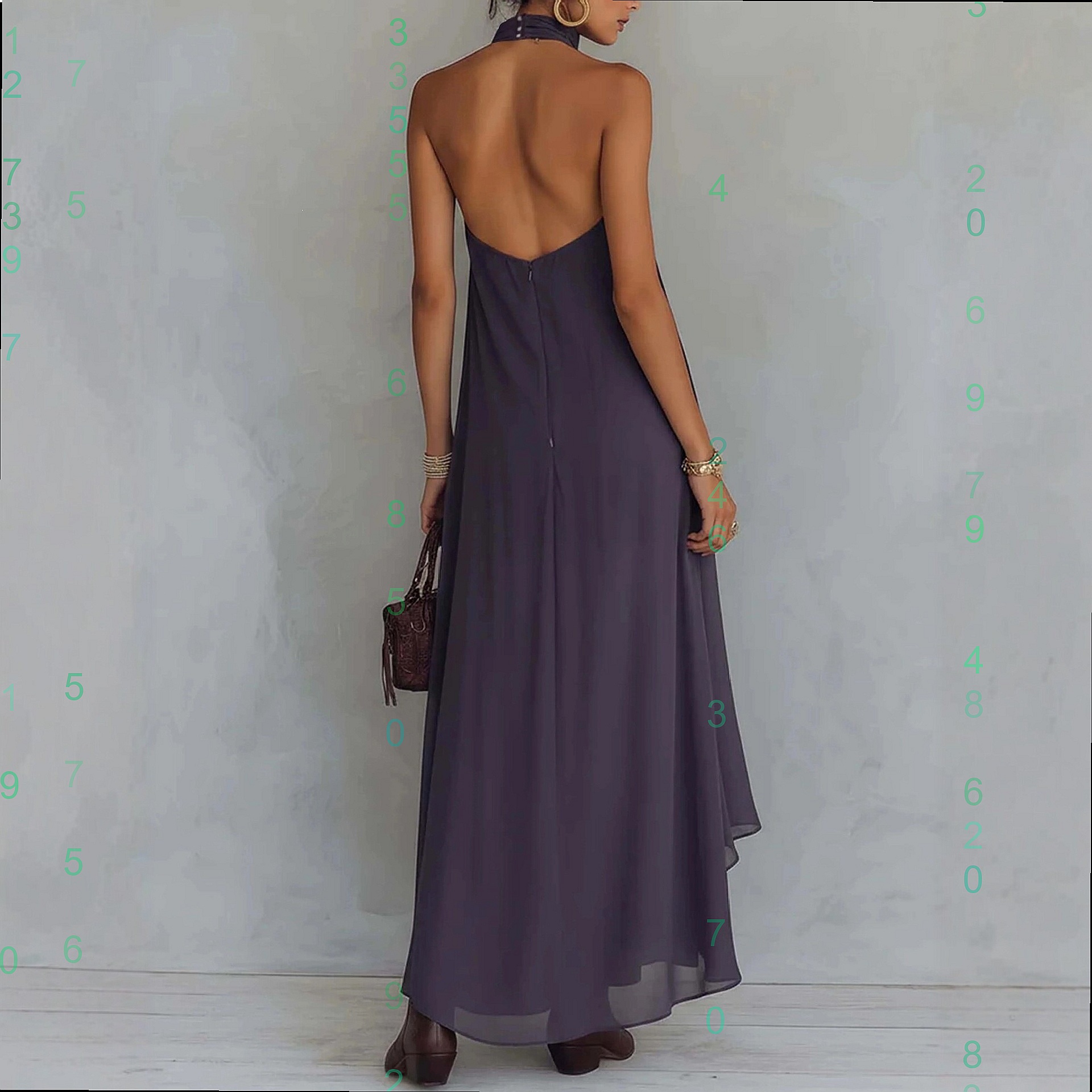 Purple Print Halter Neck Sleev – Maxi Dress Halter Bewertung und Preis