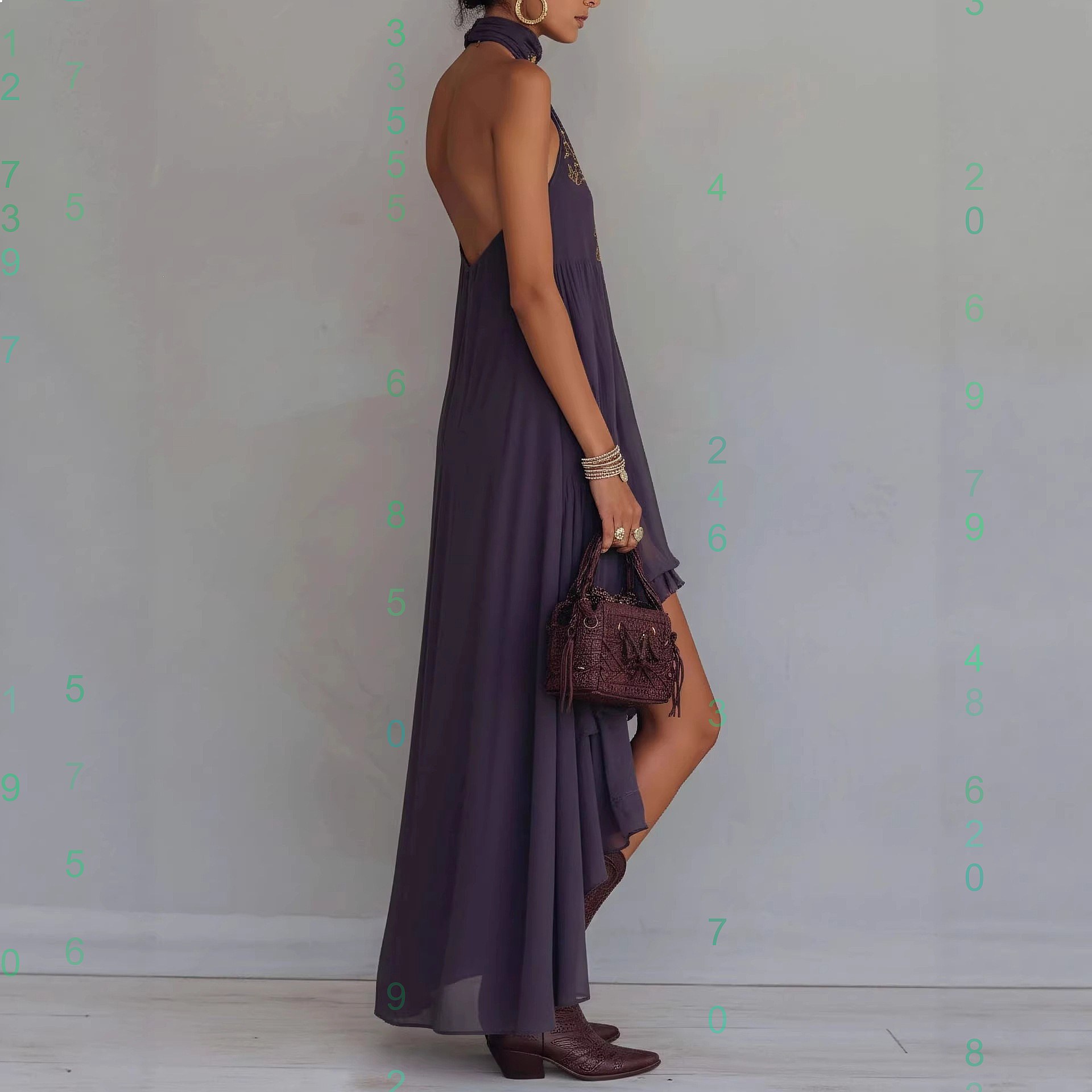 Purple Print Halter Neck Sleev – Maxi Dress Halter Bewertung und Preis