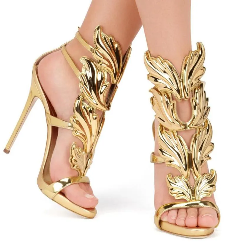 Golden Metal Wings Leaf Strapp – Sandal Strappy Heeled Bewertung und Preis