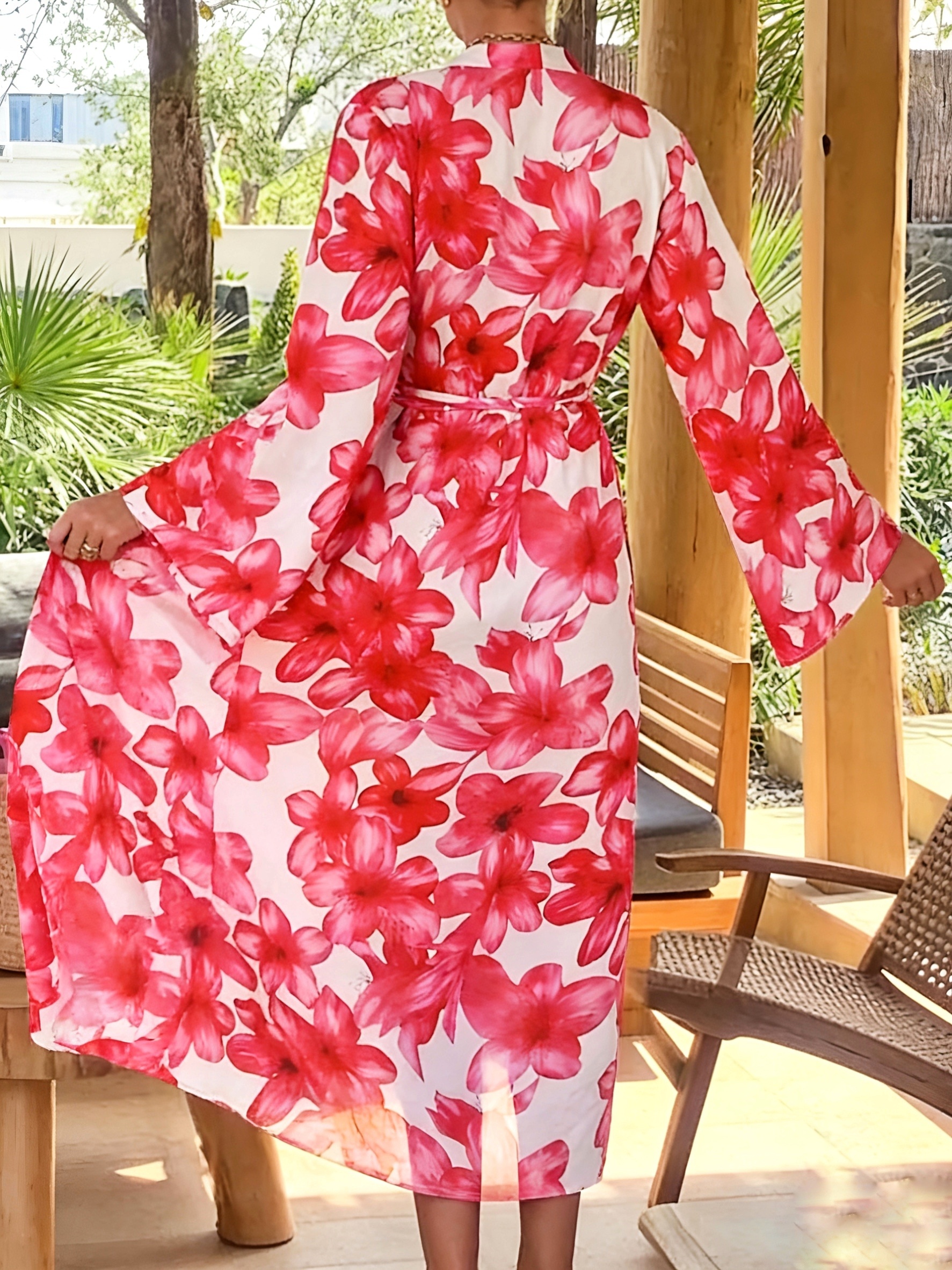 Women's Red Floral Kimono Robe – Kimono Sheer Floral Bewertung und Preis