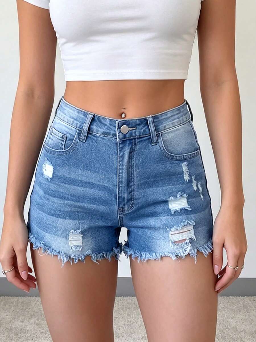Womens Casual Distressed Denim – Shorts Denim Frayed Bewertung und Preis