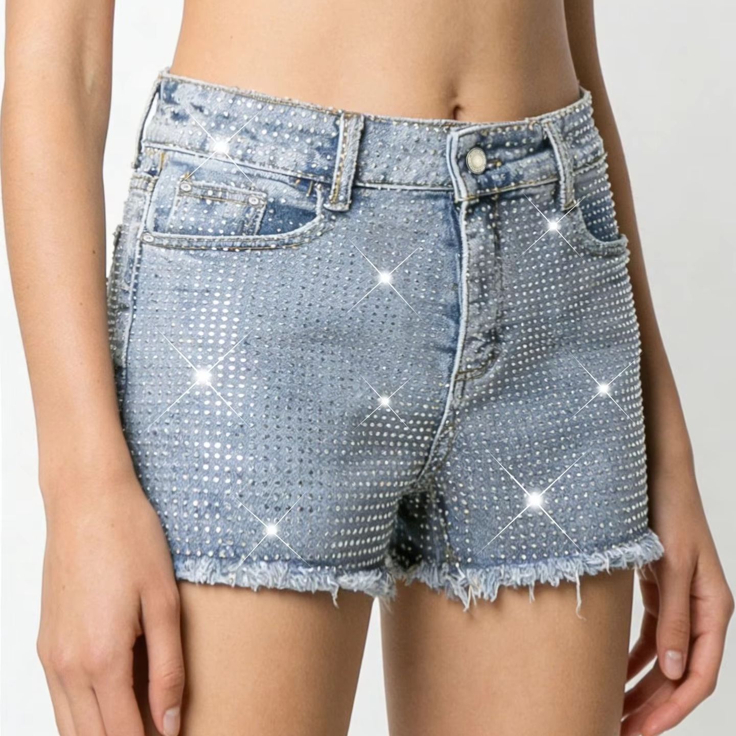 2026 New Full-Bejeweled Elasti – Shorts Denim Frayed Bewertung und Preis