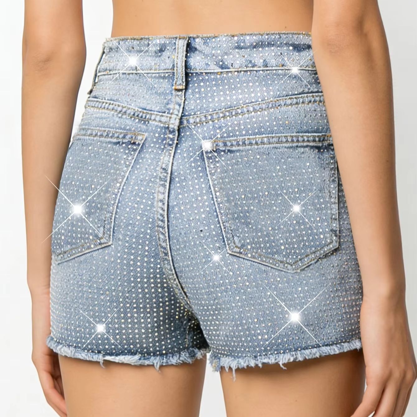 2026 New Full-Bejeweled Elasti – Shorts Denim Frayed Bewertung und Preis