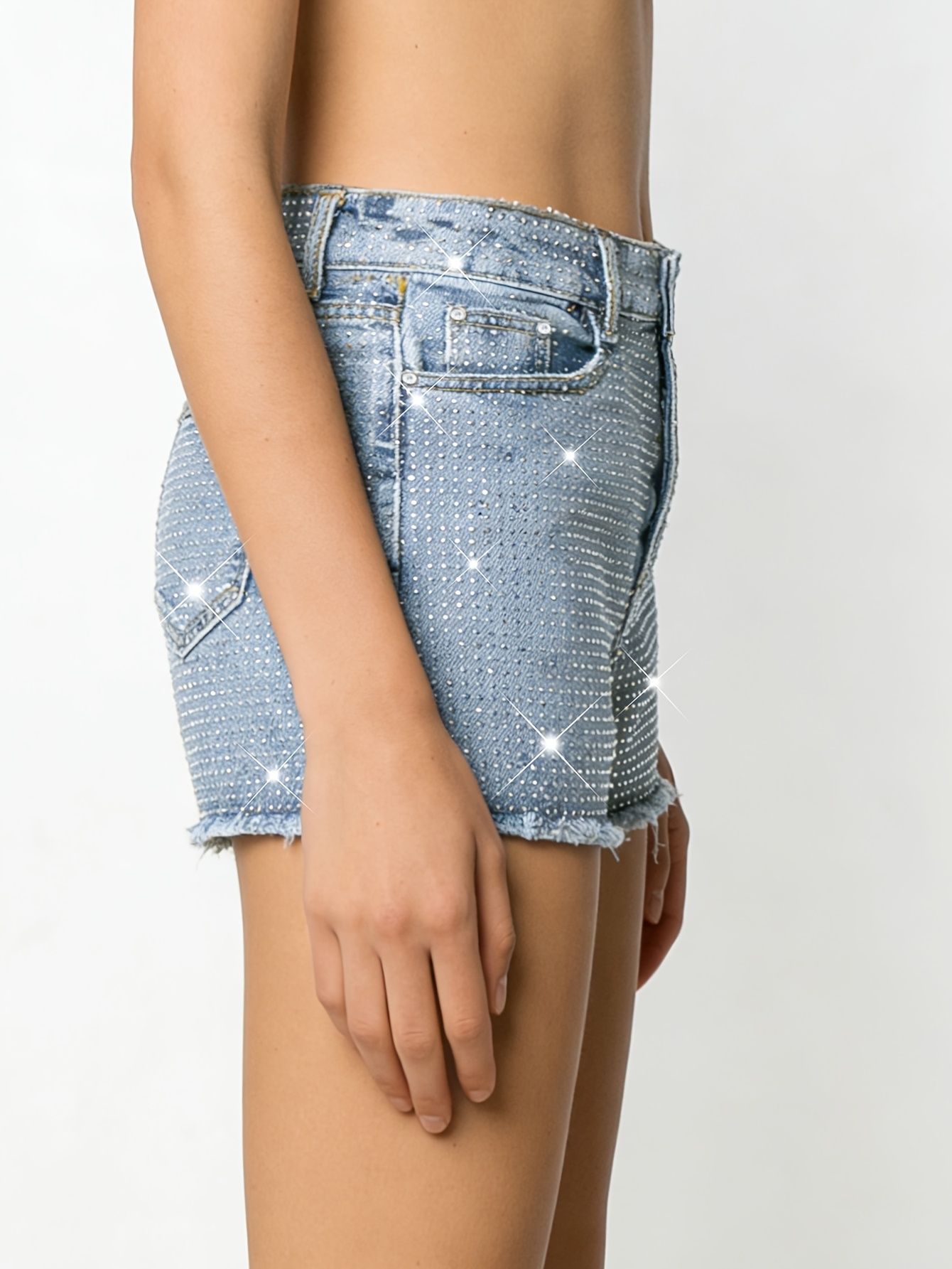 2026 New Full-Bejeweled Elasti – Shorts Denim Frayed Bewertung und Preis