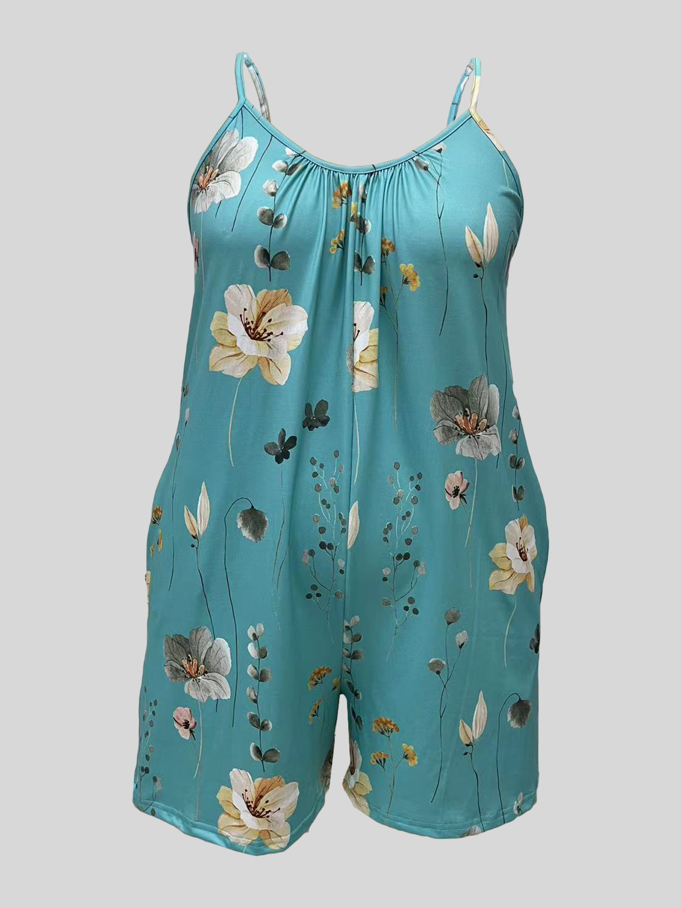 Plus Size Allover Print Cami R – Romper Floral Print Bewertung und Preis