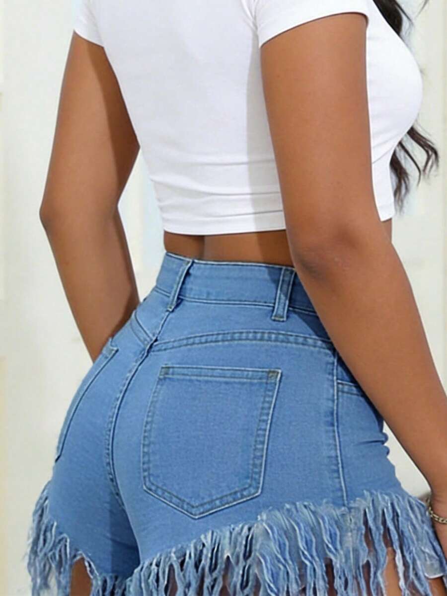 Distressed Frayed Hem Denim Sh – Shorts Denim Frayed Bewertung und Preis