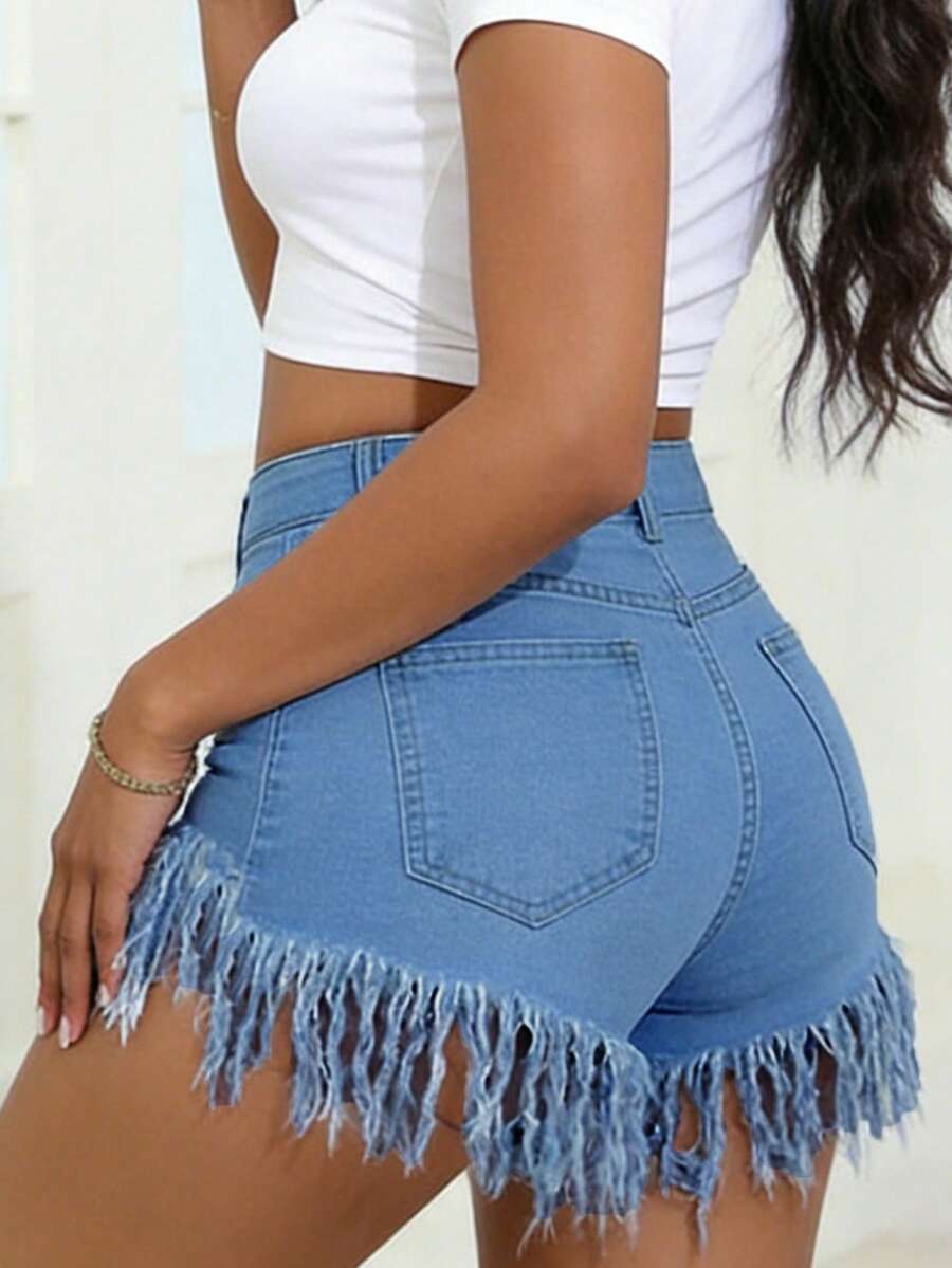 Distressed Frayed Hem Denim Sh – Shorts Denim Frayed Bewertung und Preis