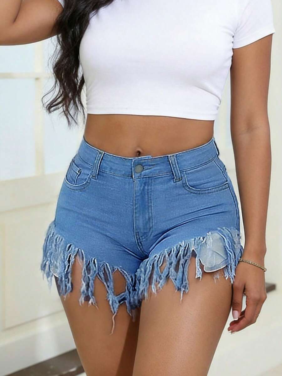 Distressed Frayed Hem Denim Sh – Shorts Denim Frayed Bewertung und Preis