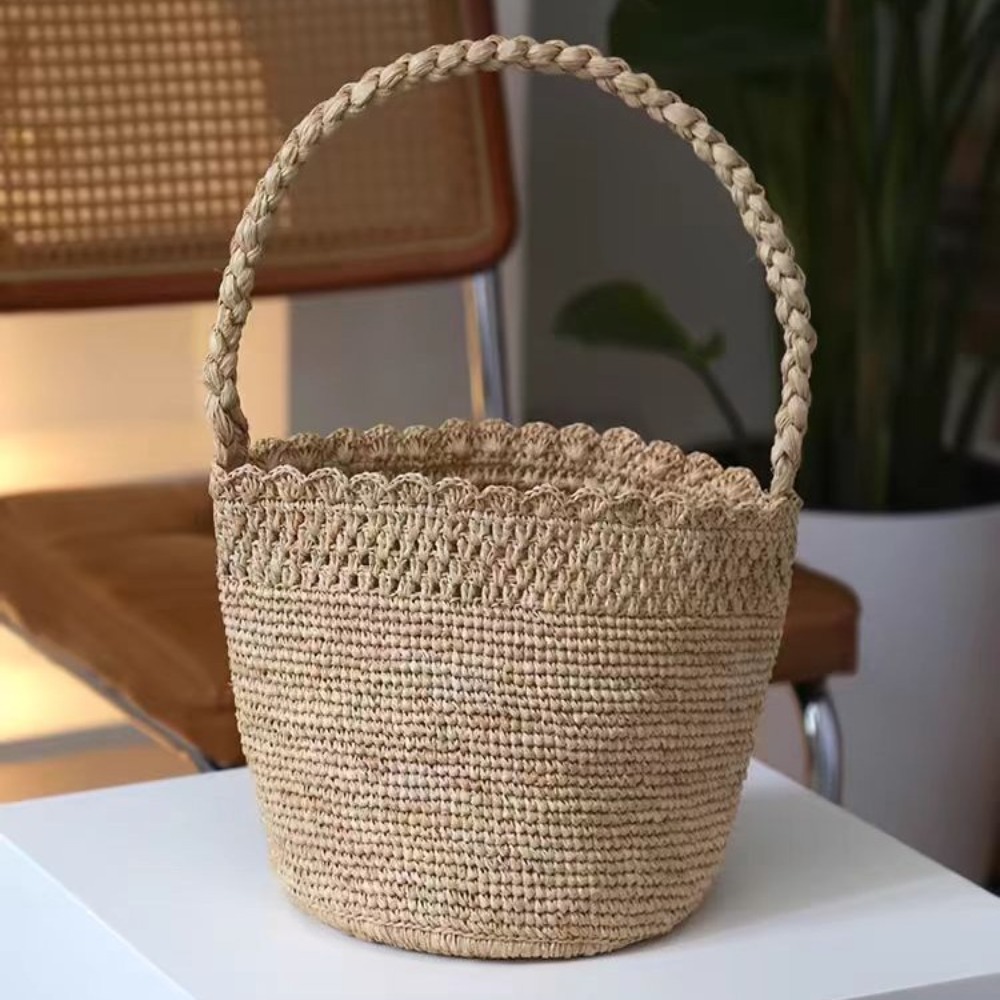 Handmade Crochet Straw Bucket  – Crochet Bag Raffia Bewertung und Preis