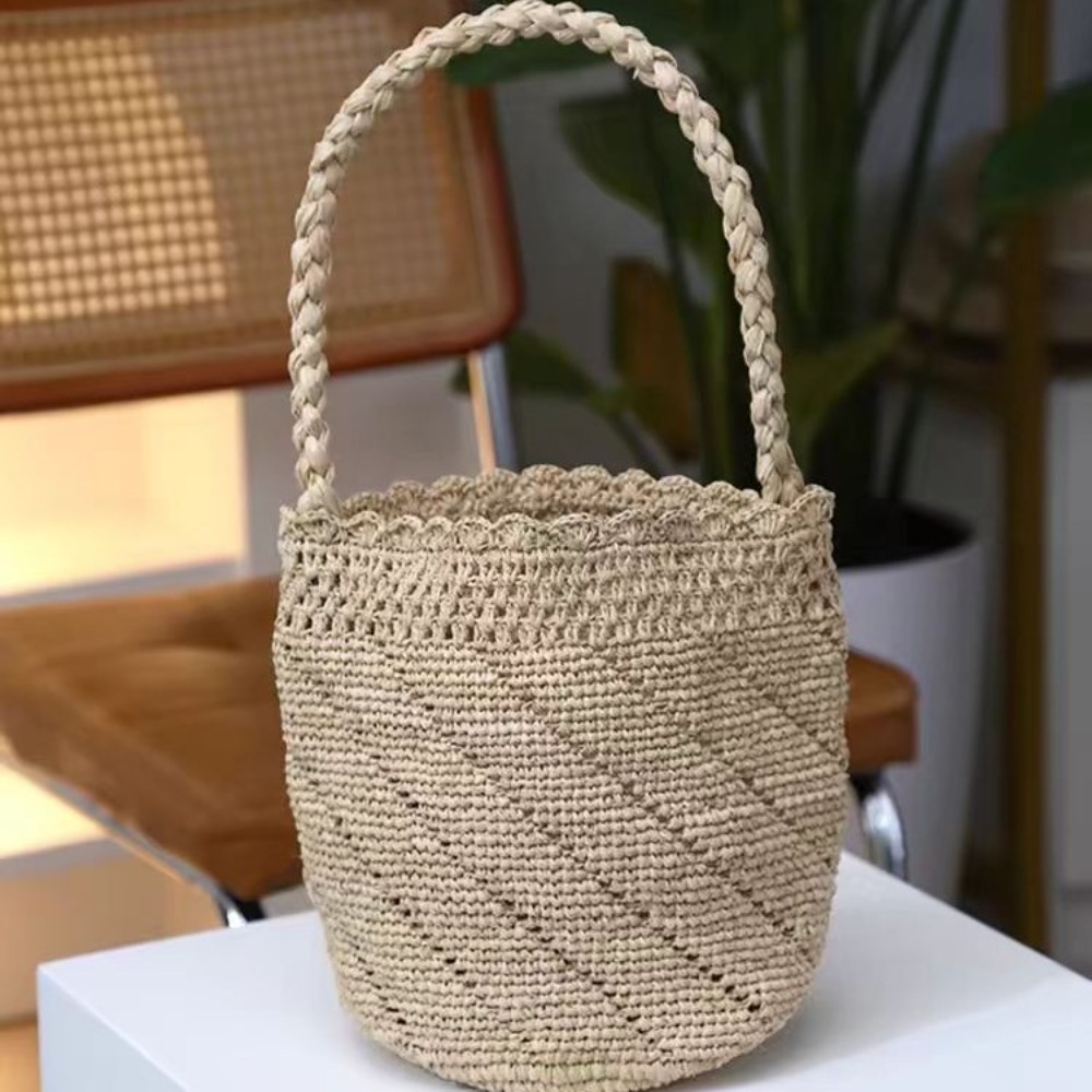 Handmade Crochet Straw Bucket  – Crochet Bag Raffia Bewertung und Preis