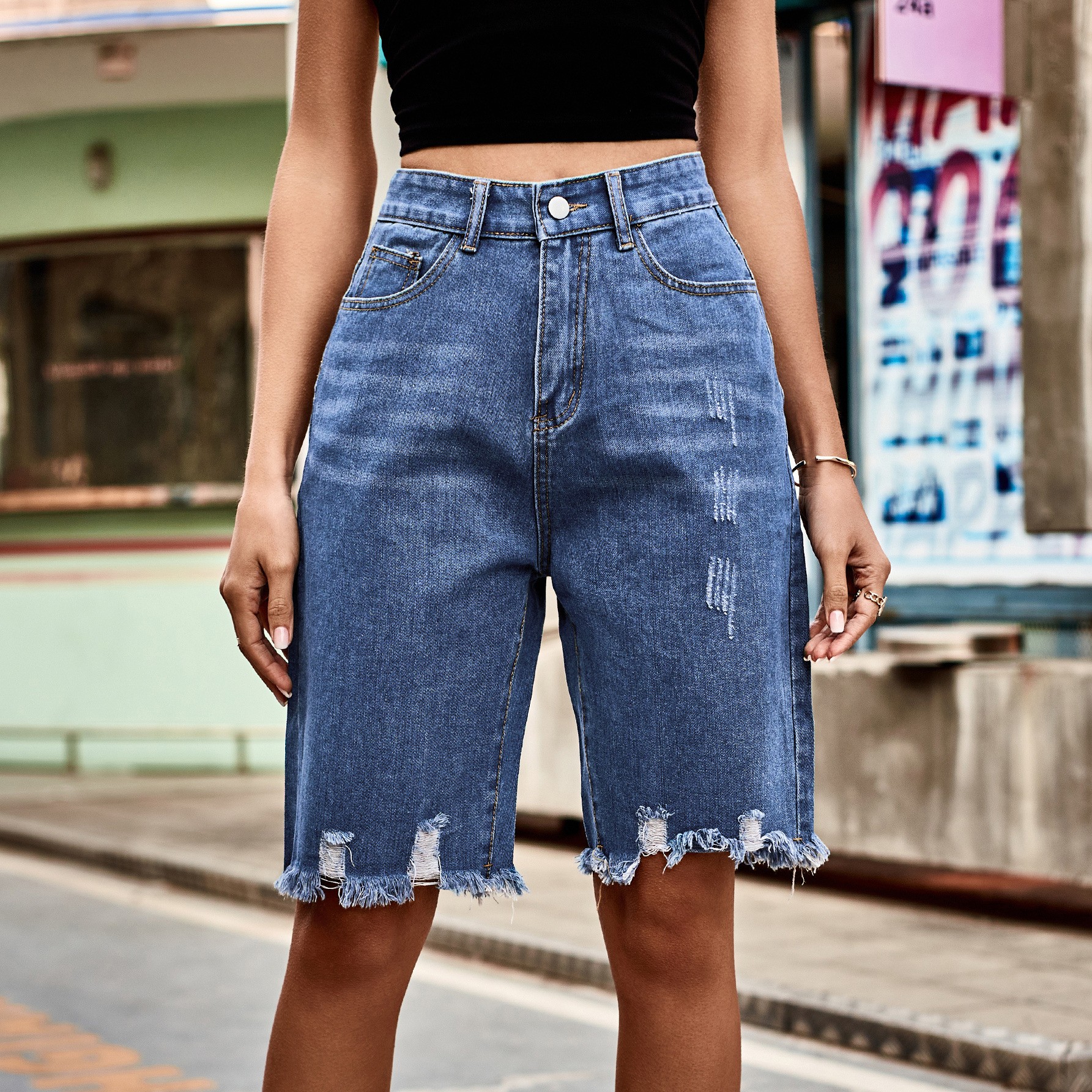 Summer Women's Clothing Distre – Shorts Denim Frayed Bewertung und Preis
