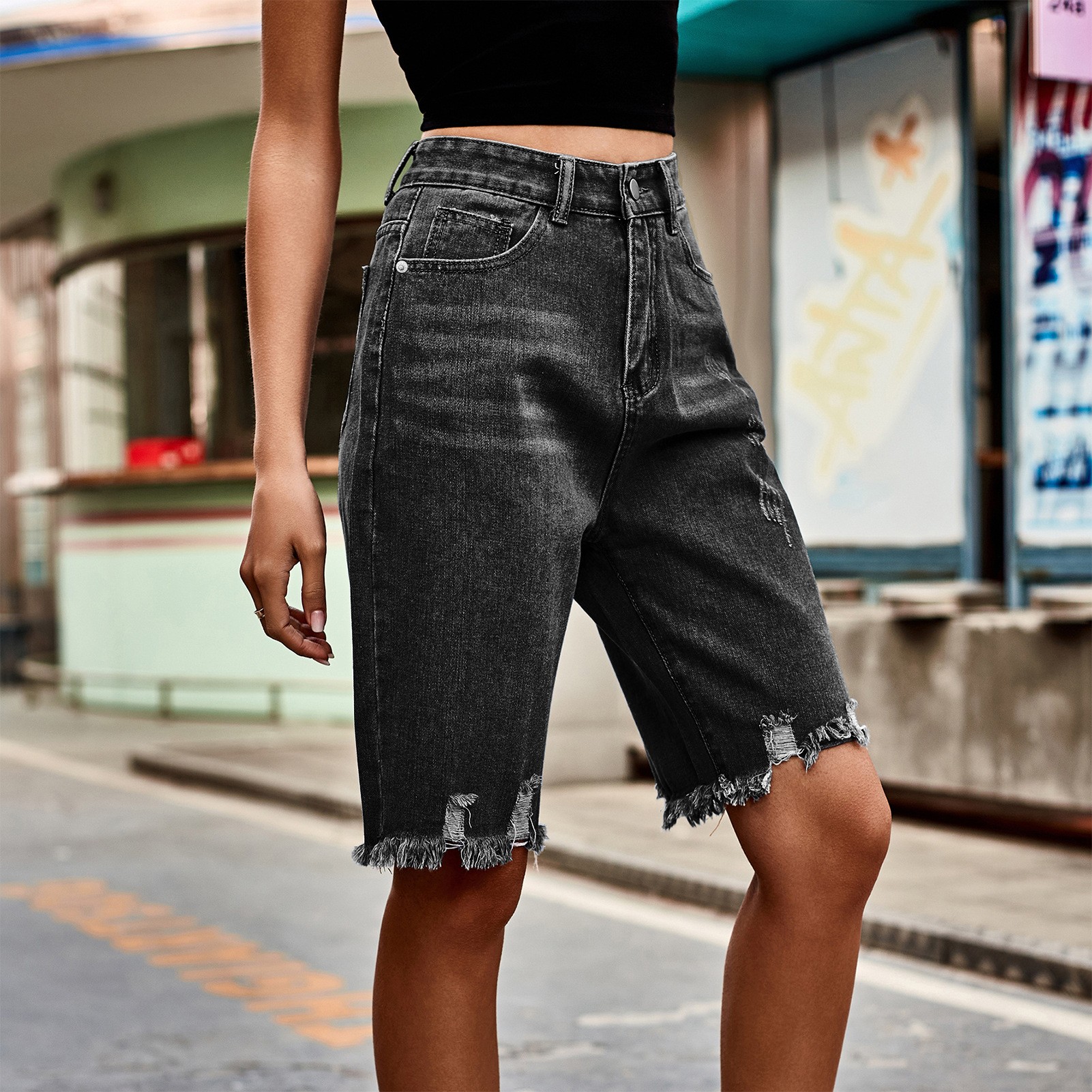 Summer Women's Clothing Distre – Shorts Denim Frayed Bewertung und Preis