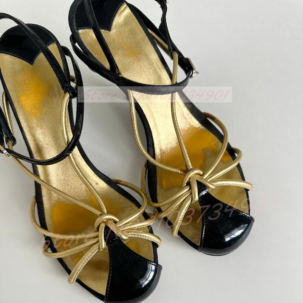 Gold Caged Strappy Knot Sandal – Sandal Strappy Heeled Bewertung und Preis