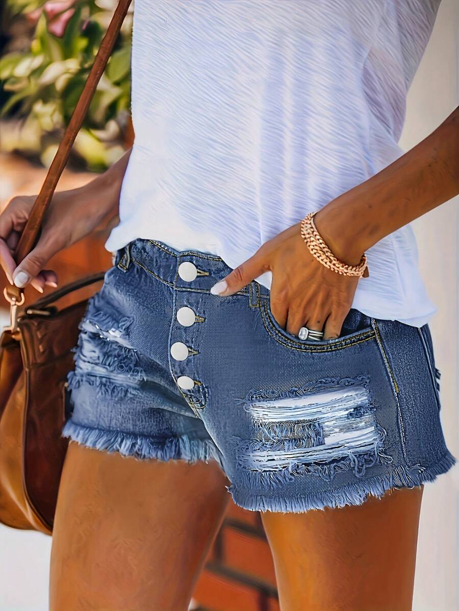 Womens Buttoned Distressed Den – Shorts Denim Frayed Bewertung und Preis