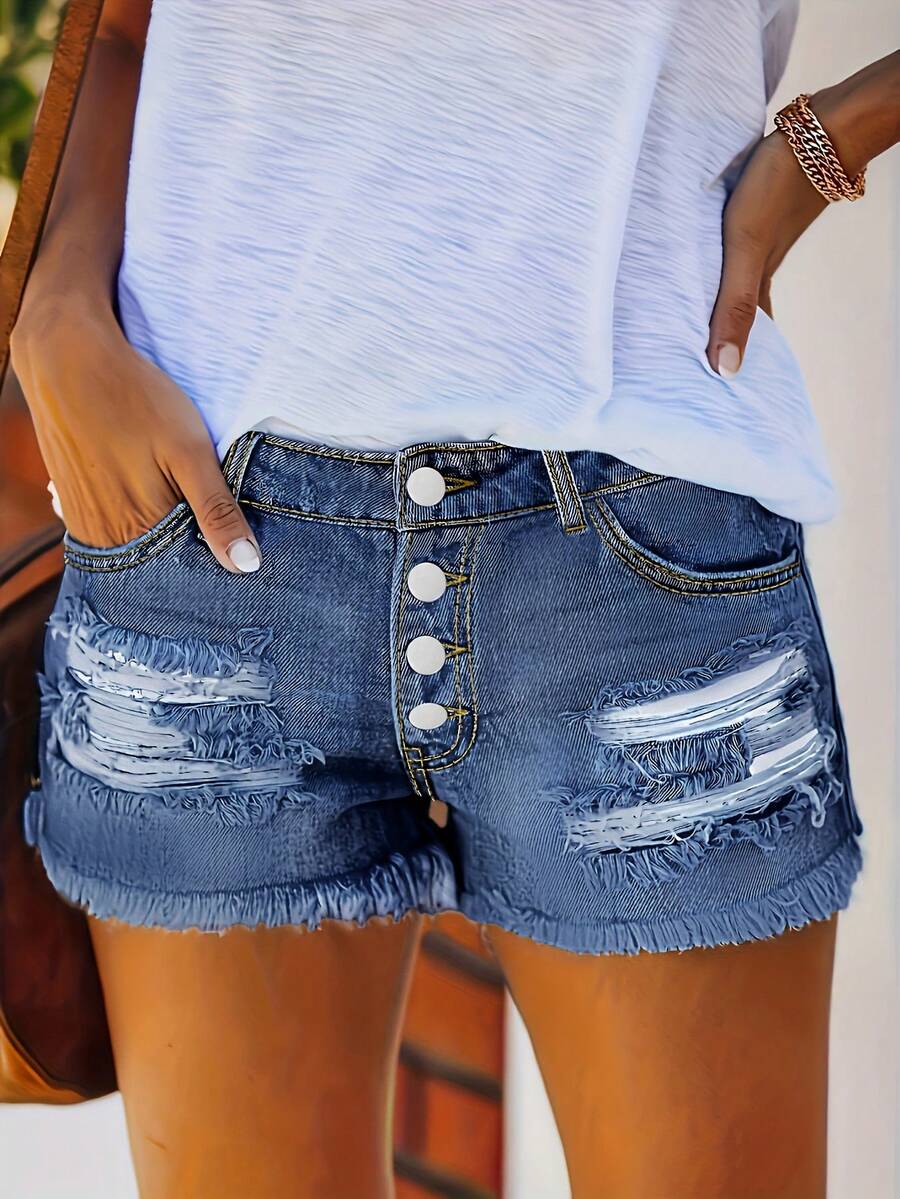 Womens Buttoned Distressed Den – Shorts Denim Frayed Bewertung und Preis